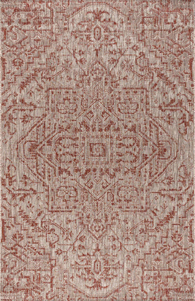 Jonathan Y mingled red and taupe for vintage vibe.