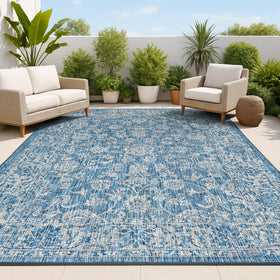Jonathan Y Weave Floral outdoor rug overview shows Bohemian vibe and durable indoor/outdoor use.
