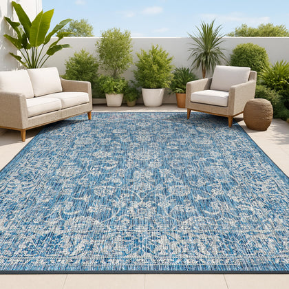 Jonathan Y Weave Floral outdoor rug overview shows Bohemian vibe and durable indoor/outdoor use.