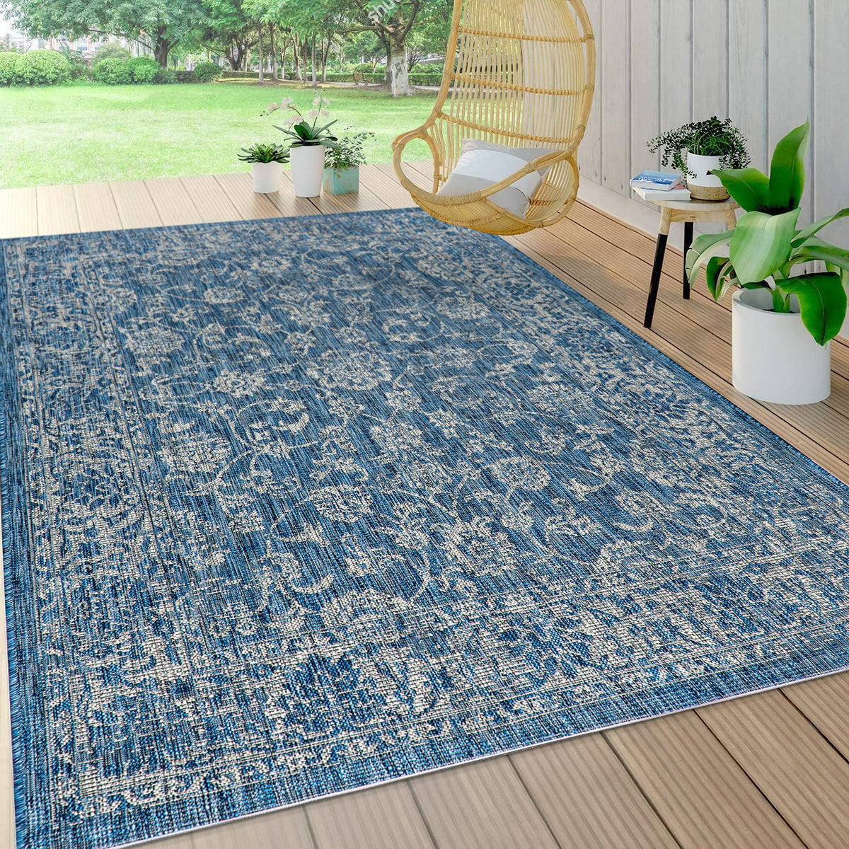 Jonathan Y Weave Floral texture closeup captures soft, handwoven-inspired texture in navy and gray.