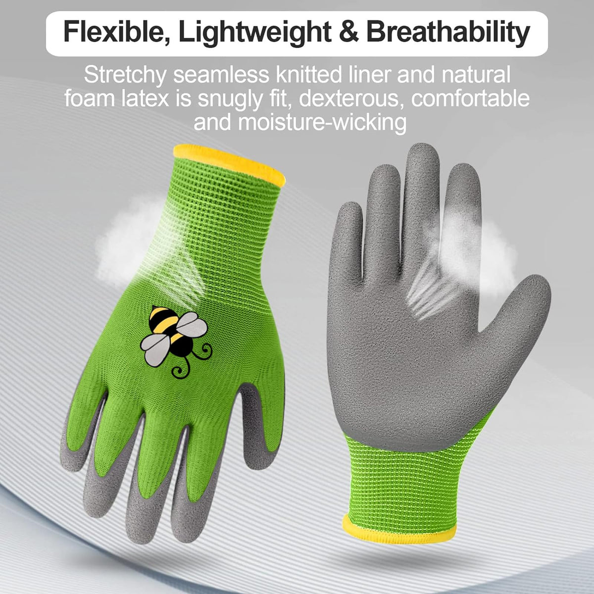 Joottuan kids gardening gloves blue closeup highlighting durable foam coating for grip.