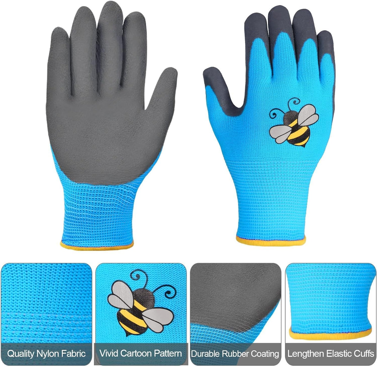 Joottuan kids gardening gloves child wearing image demonstrates comfortable fit for gardening.