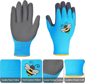 Joottuan kids gardening gloves child wearing image demonstrates comfortable fit for gardening.