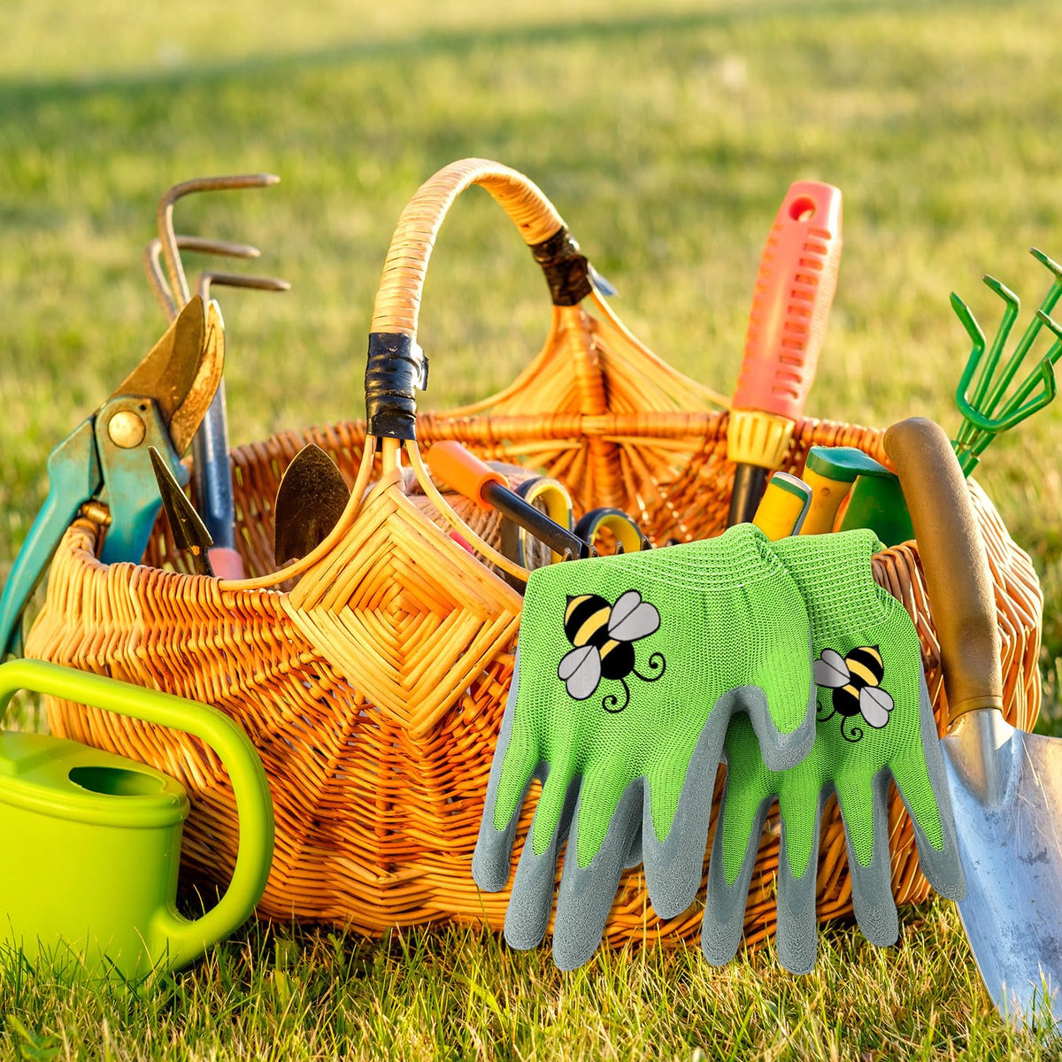 Joottuan kids gardening gloves colorful pack image shows bright colors for fun yard work.
