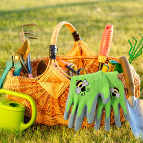 Joottuan kids gardening gloves colorful pack image shows bright colors for fun yard work.