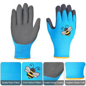 Joottuan kids gardening gloves green in use protecting wrists during digging