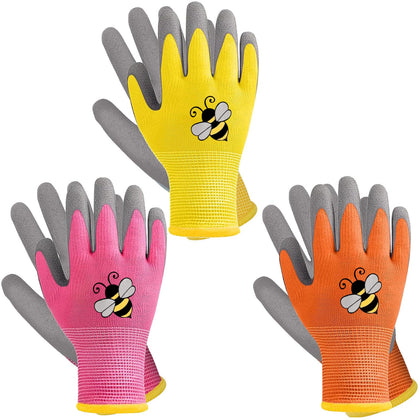 Joottuan pink kids gardening gloves with bee pattern for comfortable grip