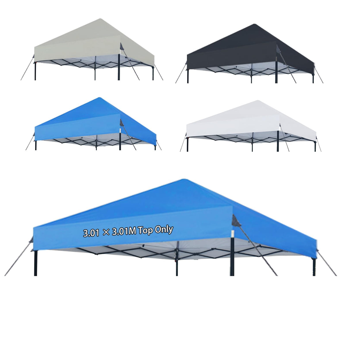 Joramoy canopy top front view shows fit for 10×10 frames and shade coverage.