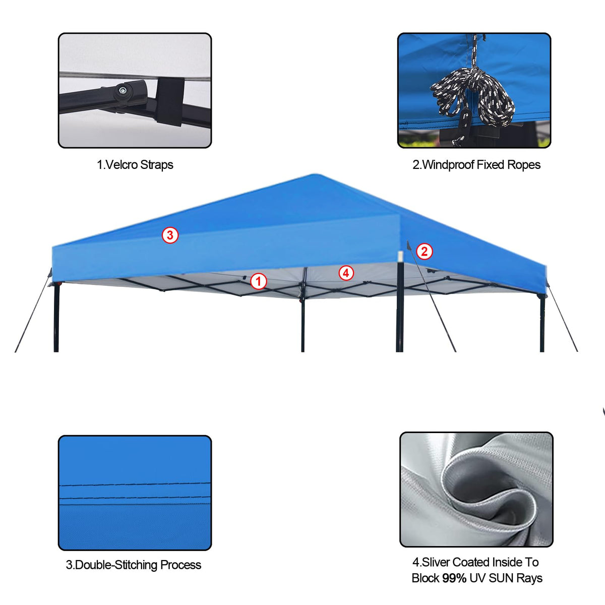 Joramoy canopy top silver-coated back reflects sunlight for cooler shade.
