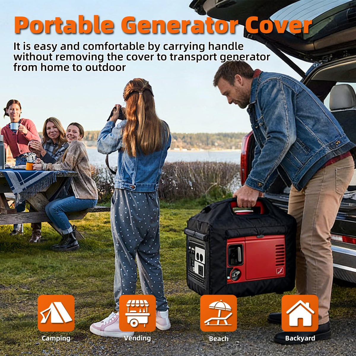 Joramoy cover with adjustable cord demonstrates snug fit on generator.