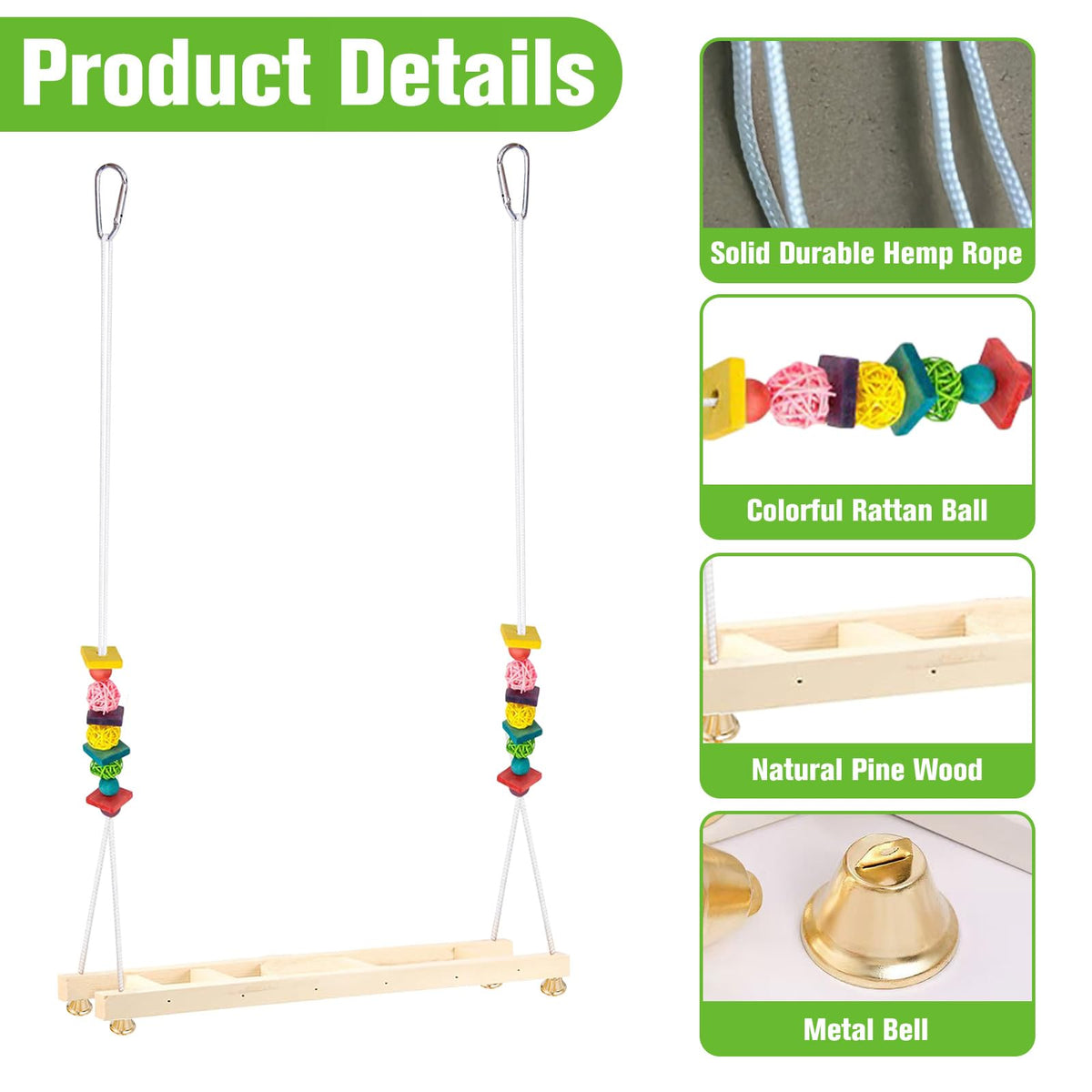 Jorewood perch swing supporting multiple birds on a shared resting branch.