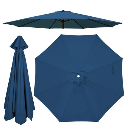 Jorohiker navy-blue canopy on a 9ft umbrella provides durable shade.
