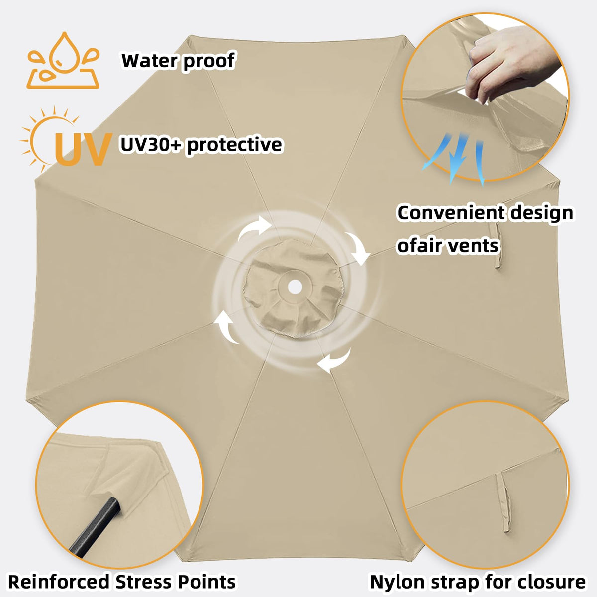 Jorohiker waterproof fabric stands up to rain and splashes while shading your outdoor space