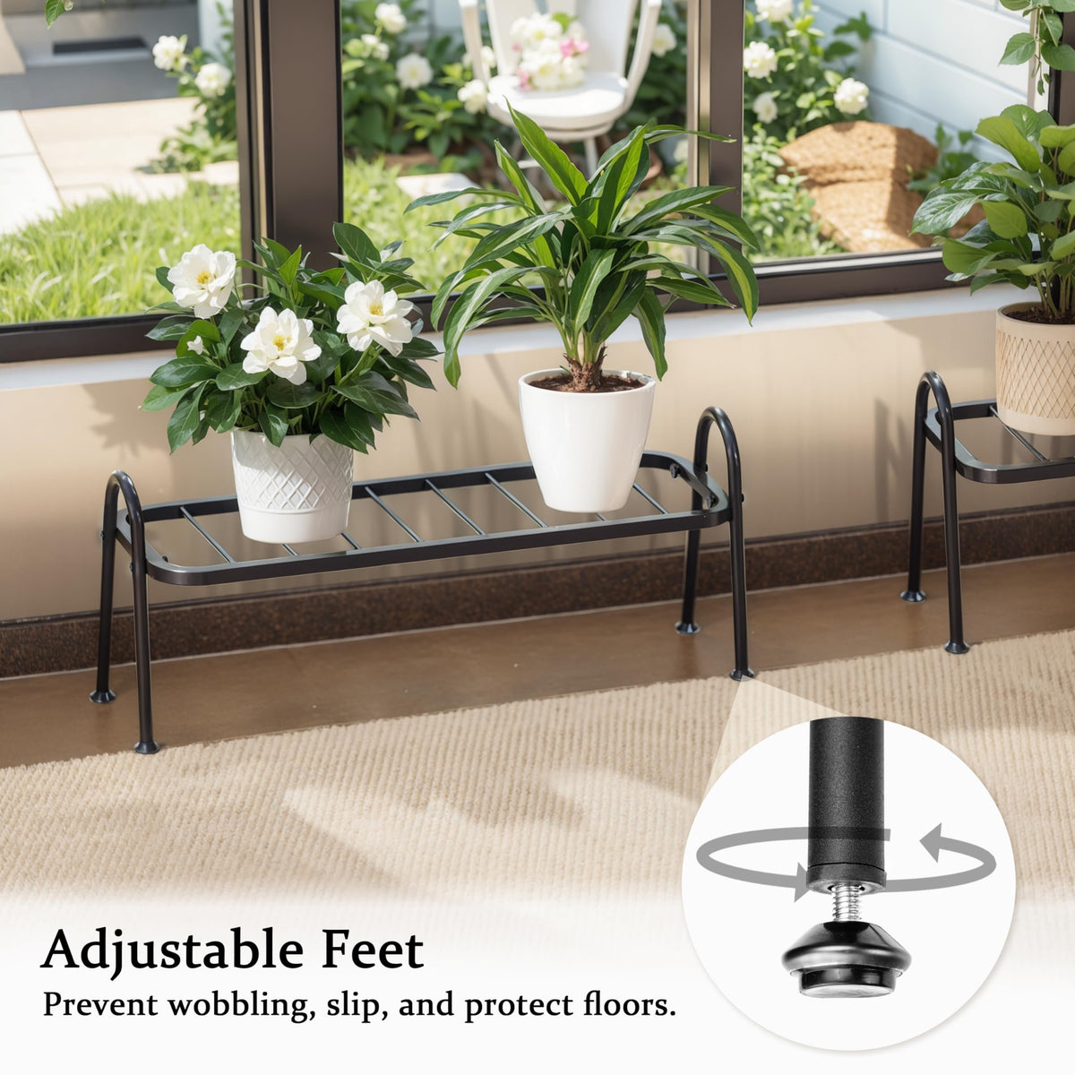 Josmimic adjustable non-slip feet stabilize on uneven floors for safe placement.