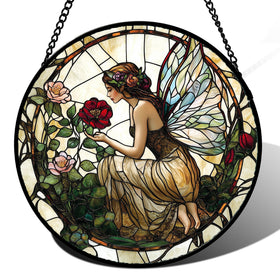 JOSUMALY stained glass butterfly suncatcher colors windows with a sunny yellow-green glow