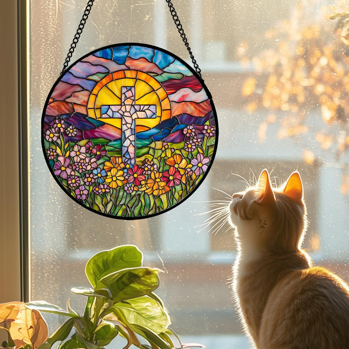 JOSUMALY cross flower sea sun catcher adds serene ambiance to bedrooms.