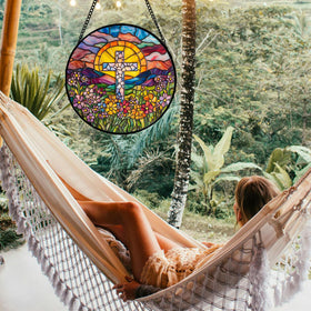 JOSUMALY sun catcher window hanging with UV-printed colors that stay bright in sunlight.