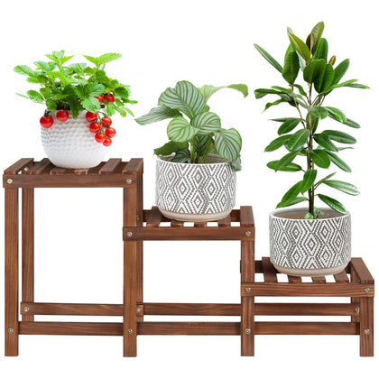 Jotboom 3-tier plant stand in wood for indoor use, spacious tiers for different pot sizes.