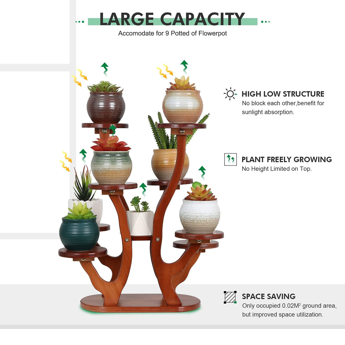 Jotboom 9-tier desk plant display illustrating vertical gardening efficiency