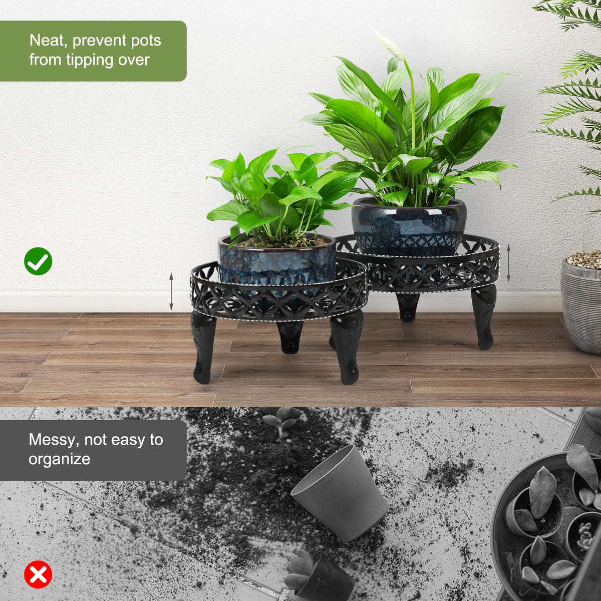Jotboom raised guardrail stand protects pots from tipping during handling.