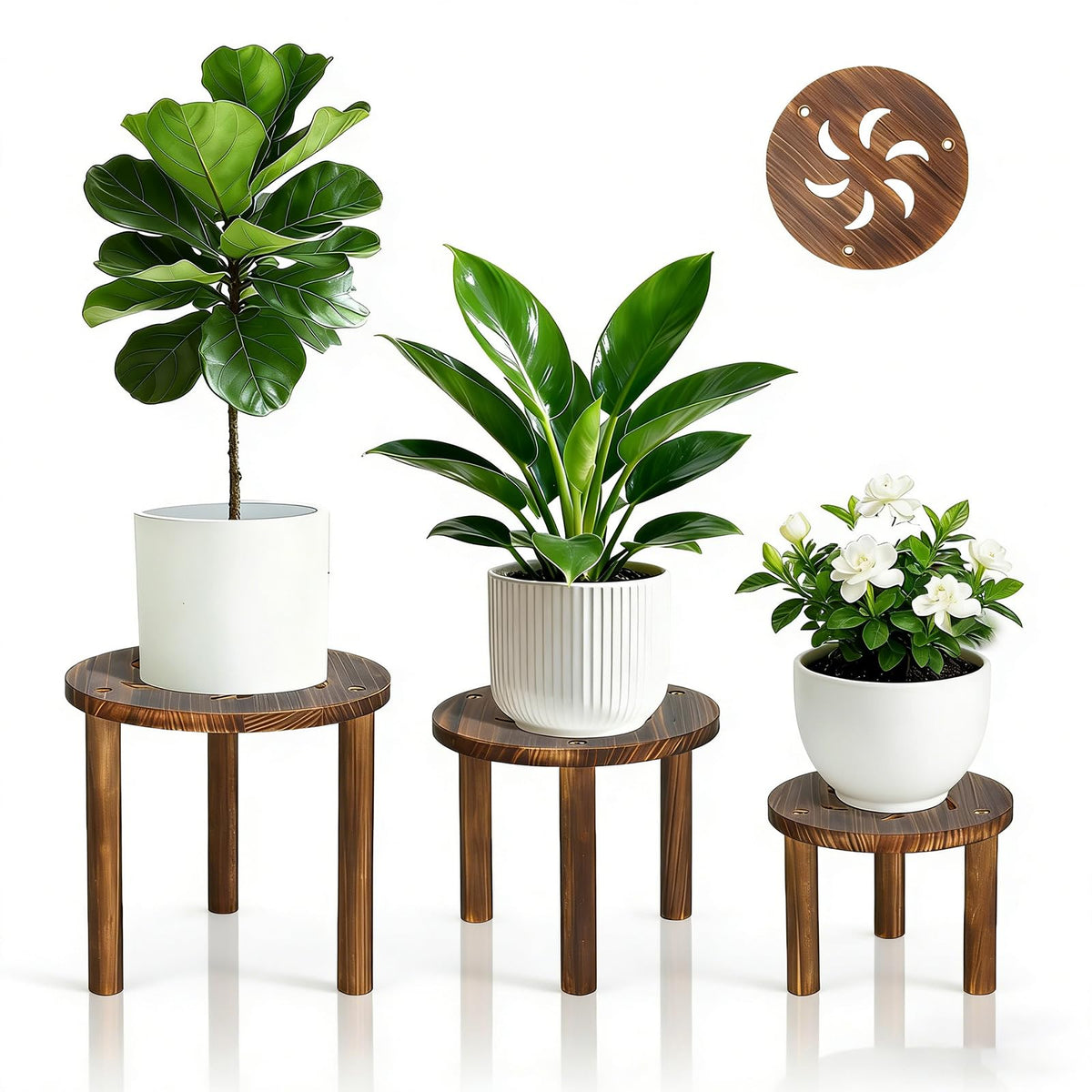 Jotboom three-pack wooden plant stand with tiered display for compact spaces