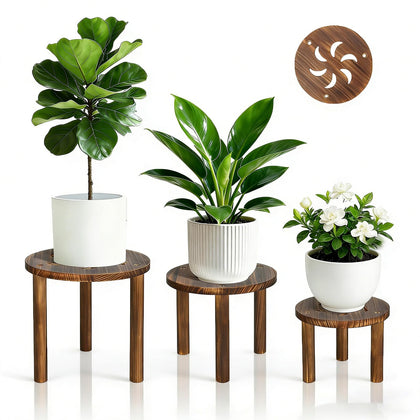 Jotboom three-pack wooden plant stand with tiered display for compact spaces