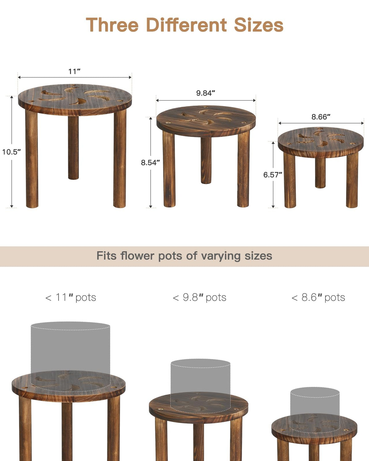 Jotboom wooden plant stand sized for 6 to 11 inch pots in a corner