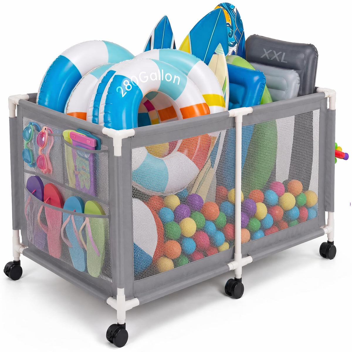 Jotesnew extra large pool storage bin with rolling wheels for easy pool toy organization