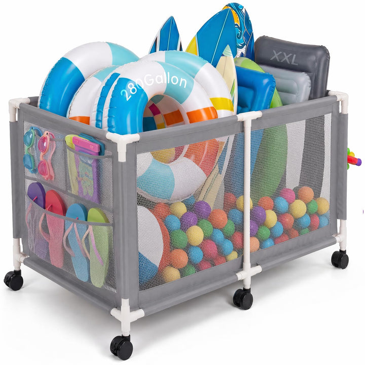 Jotesnew extra large pool storage bin with rolling wheels for easy pool toy organization