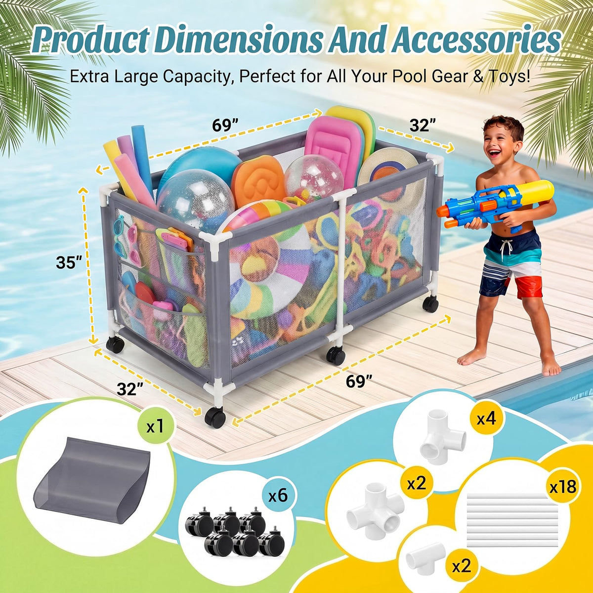 Jotesnew side pocket storage keeps small items within reach around the pool