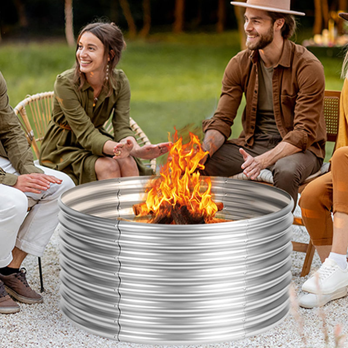 Jotesnew 2 ft tall fire ring designed for wind resistance