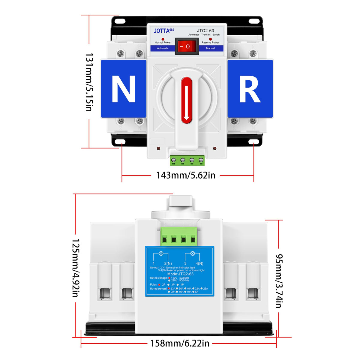 JOTTAELE ATS dual sources switching between city power and reserve power