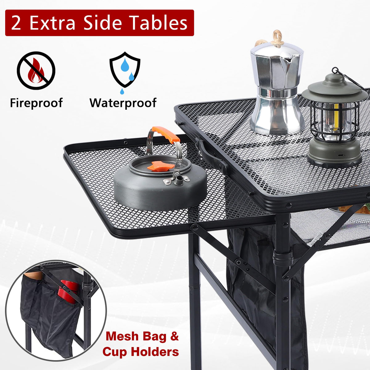 Height-adjusted JOUYEK folding grill table ready for comfortable grilling