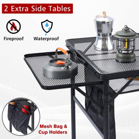 Height-adjusted JOUYEK folding grill table ready for comfortable grilling
