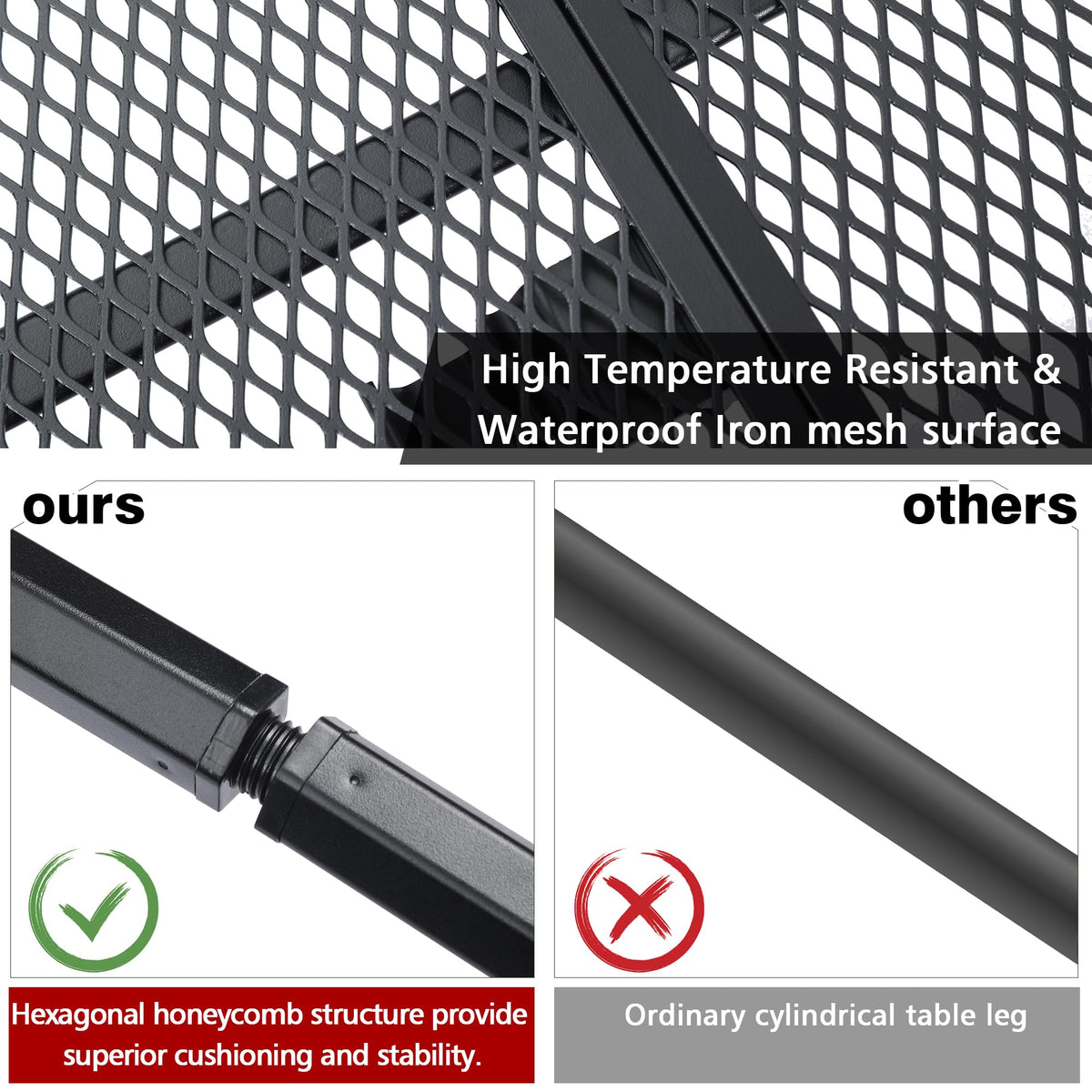 Sturdy hexagonal tubes support the JOUYEK folding grill table