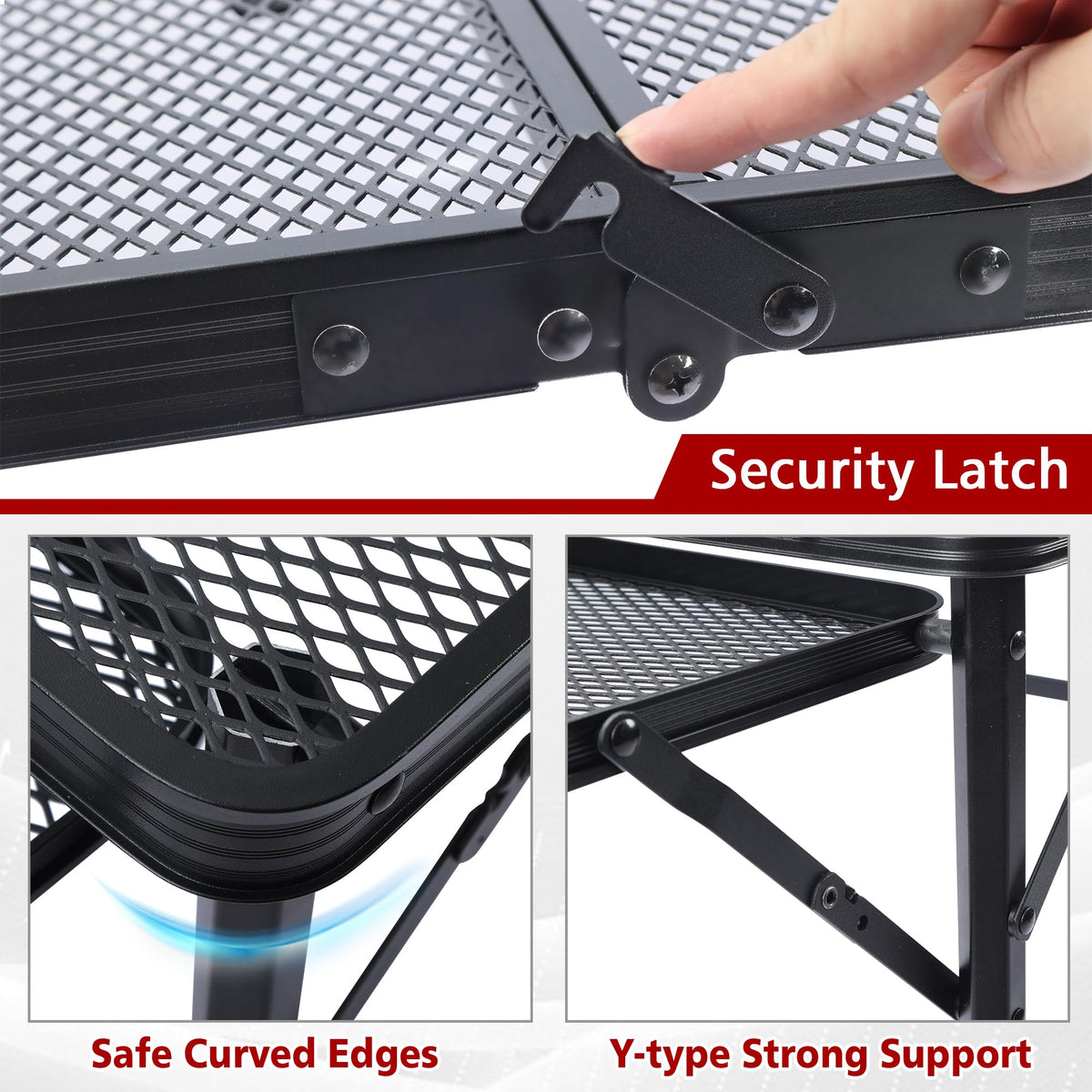 Removable mesh desktop on the JOUYEK grill table keeps items organized
