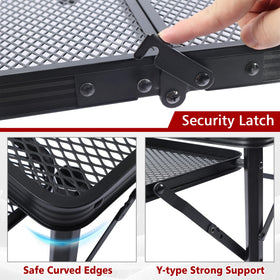Removable mesh desktop on the JOUYEK grill table keeps items organized