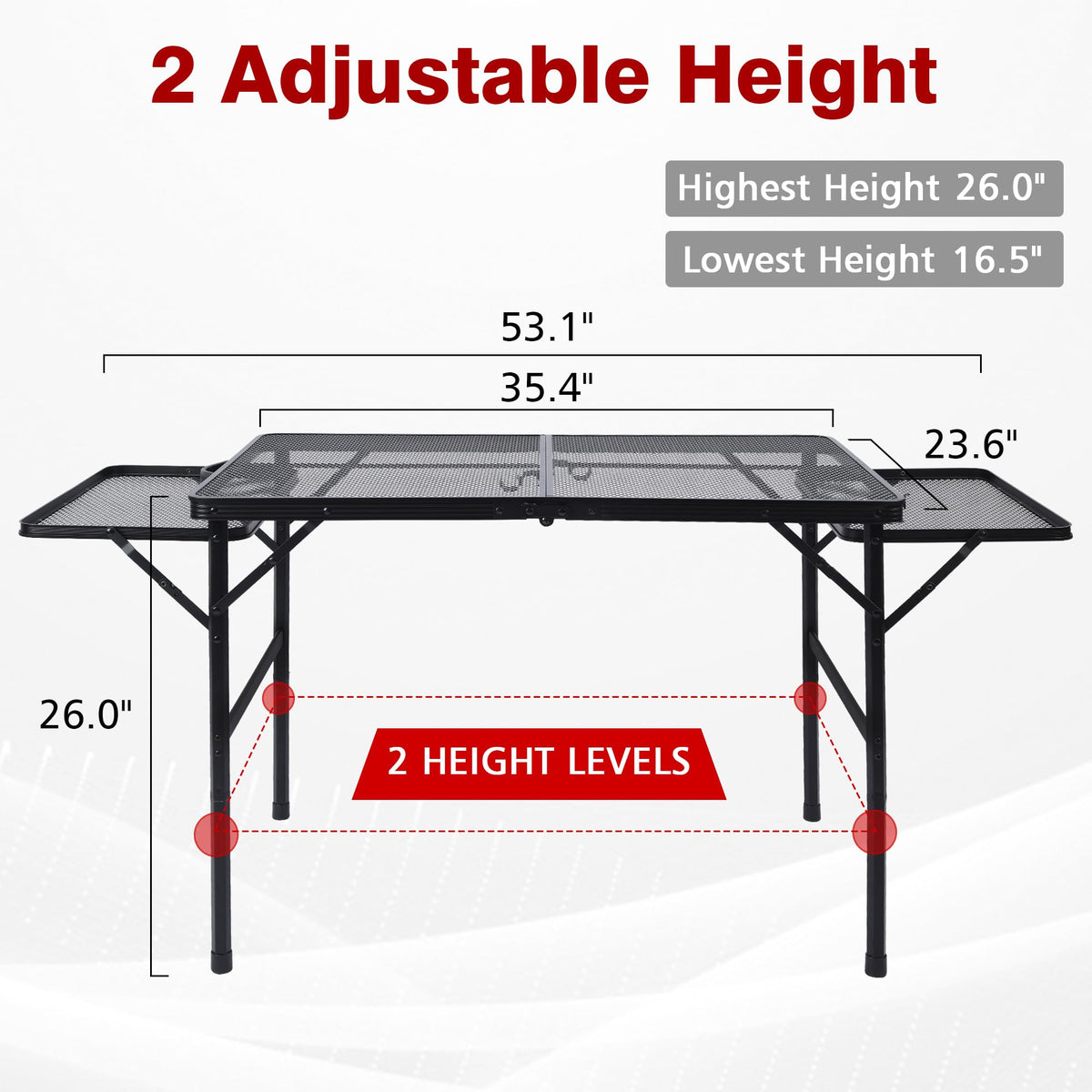 Wing panels extended on the JOUYEK folding grill table for extra workspace
