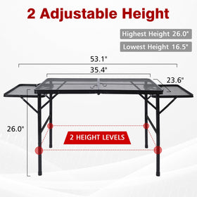 Wing panels extended on the JOUYEK folding grill table for extra workspace