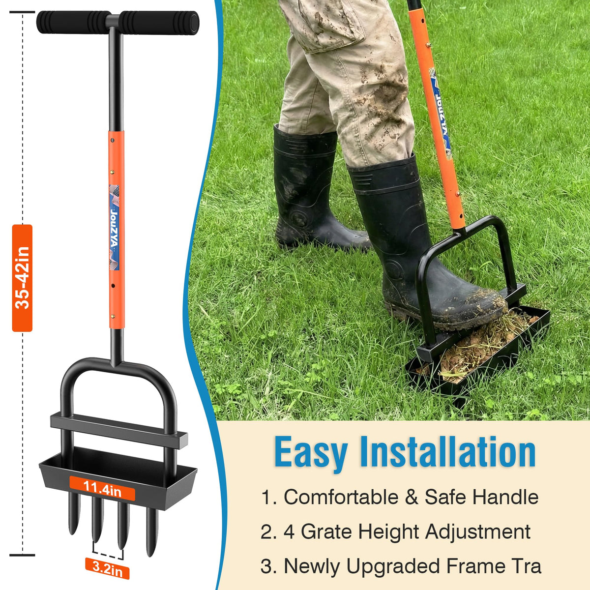 JouZYA coral fleece grips provide comfortable control during lawn tasks.