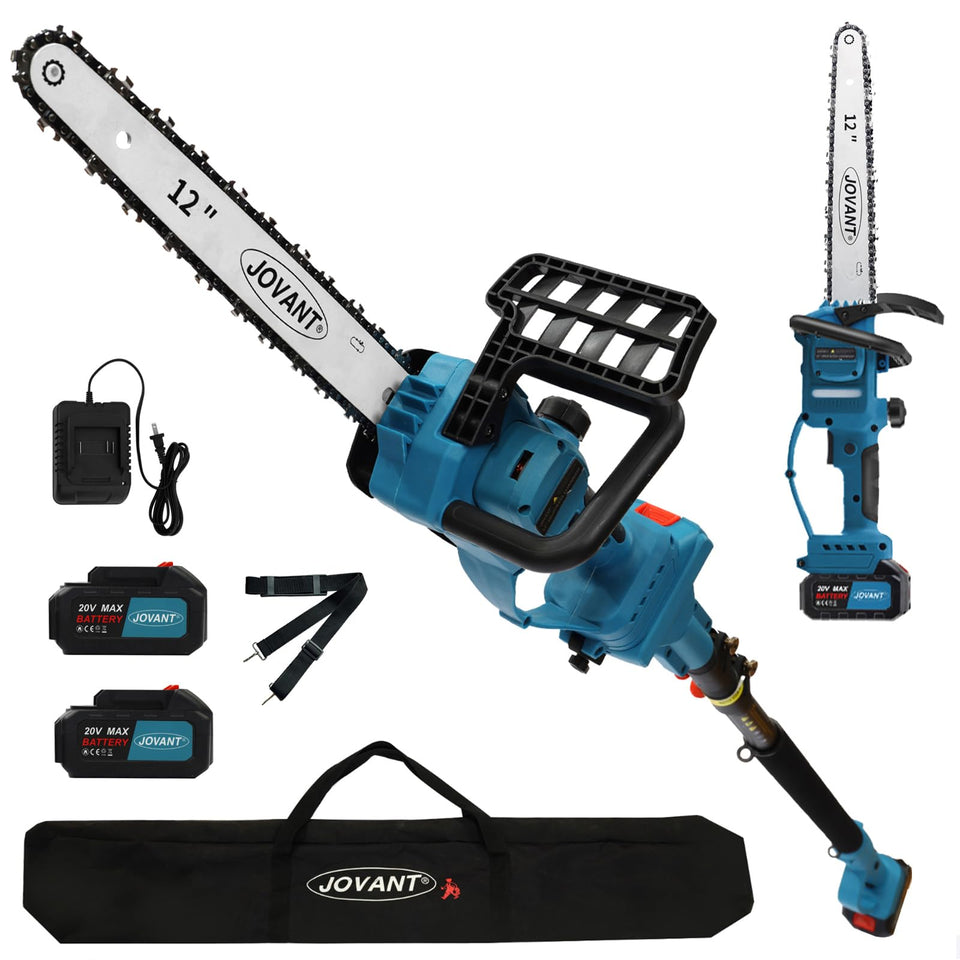 Jovant 12-inch electric pole saw for branch cutting with precise control.