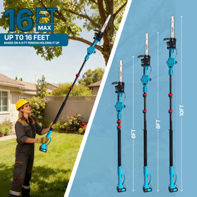 Jovant 2-in-1 pole saw and mini chainsaw offering extension versatility for high branches.