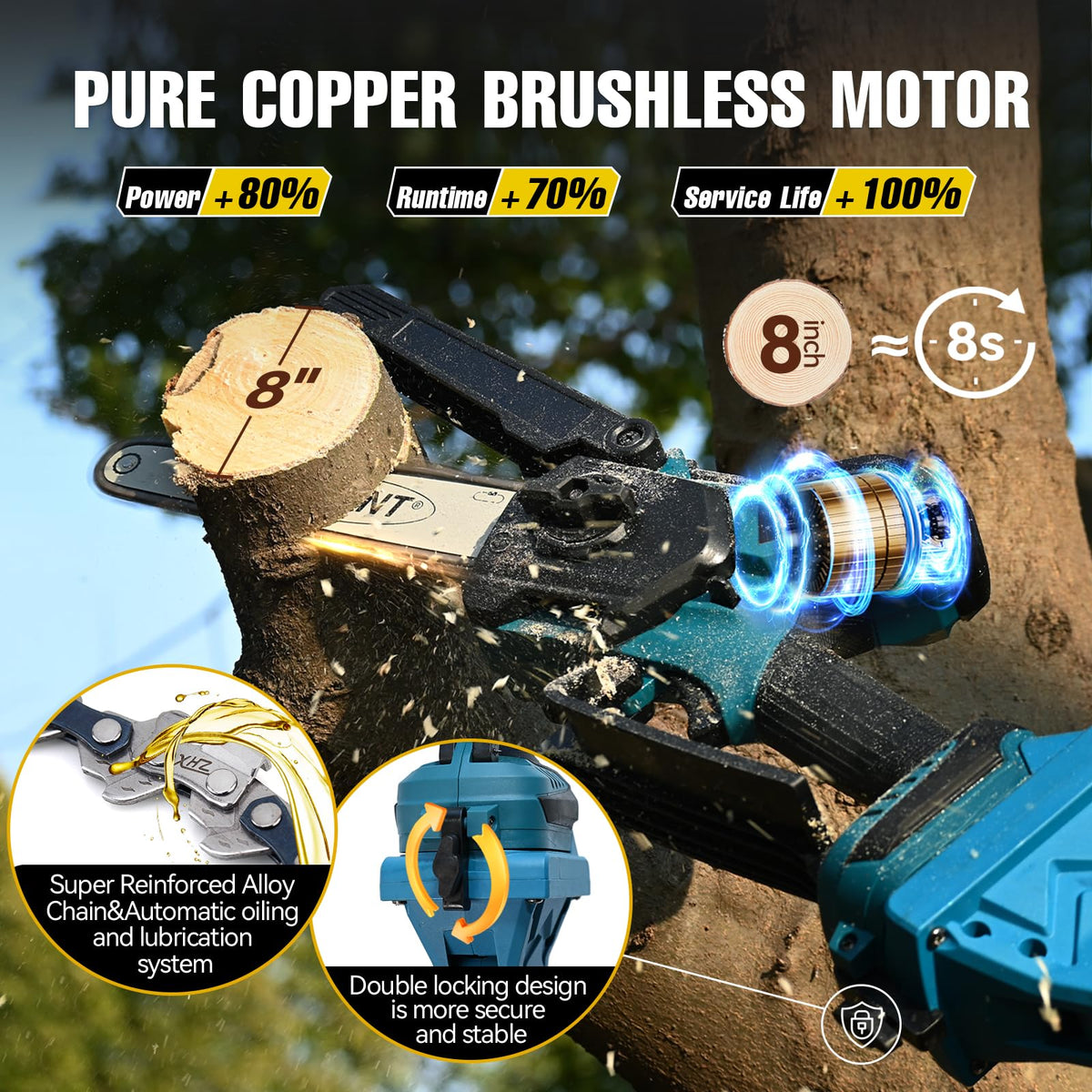 Jovant brushless motor delivers strong cutting power for heavy pruning tasks.