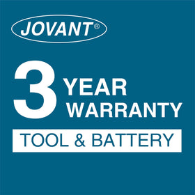 Jovant safety start switch and ergonomic grip promote controlled, comfortable use.
