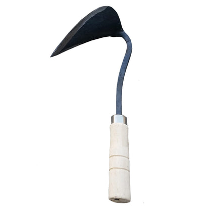 JOVELY Premium forged gardening hand plow hoe blade close-up for precise weed removal.