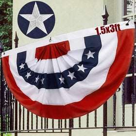 Joven American pleated fan flag with embroidered stars for porch decor