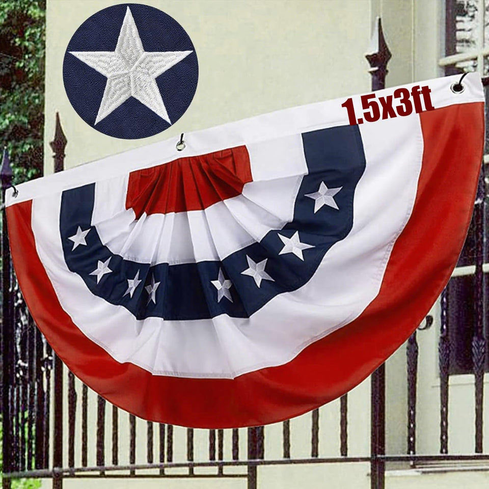 Joven American pleated fan flag with embroidered stars for porch decor