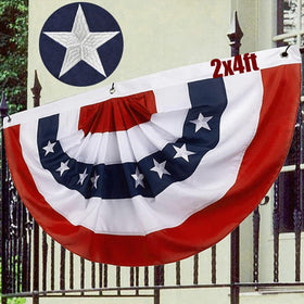 Joven American pleated flag bunting with embroidered stars for outdoor use.