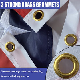 Joven patriotic banner with three brass grommets for secure hanging.