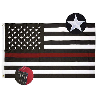 Joven embroidered thin red line flag, double-sided for vivid visibility from both sides.